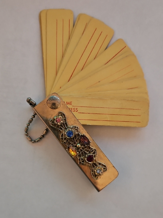 Vintage Accessories - •Vintage miniature address book keychain gold tone rhinestone embellished
